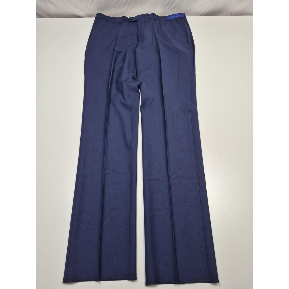 Giles & Jasper Dress Pants Mens 38x36 Blue Wool Flat Front Slim Fit Unhemmed NWT